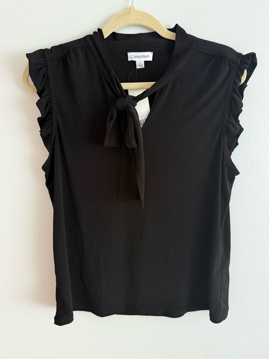 Calvin Klein Tops - NWT Calvin Klein Black Tie-Neck Ruffle Sleeve Women's Top Size L